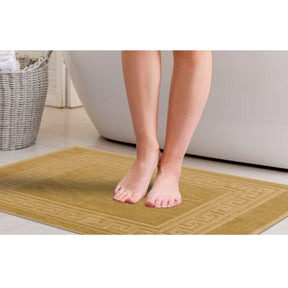 100% Cotton Absorbent Greek Key Border Solid 2 Piece Bath Mat Set