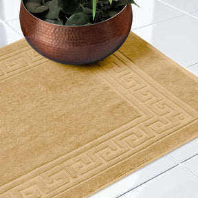 100% Cotton Absorbent Greek Key Border Solid 2 Piece Bath Mat Set