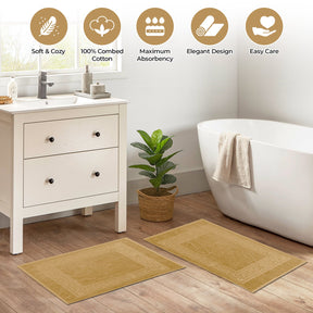 100% Cotton Absorbent Greek Key Border Solid 2 Piece Bath Mat Set
