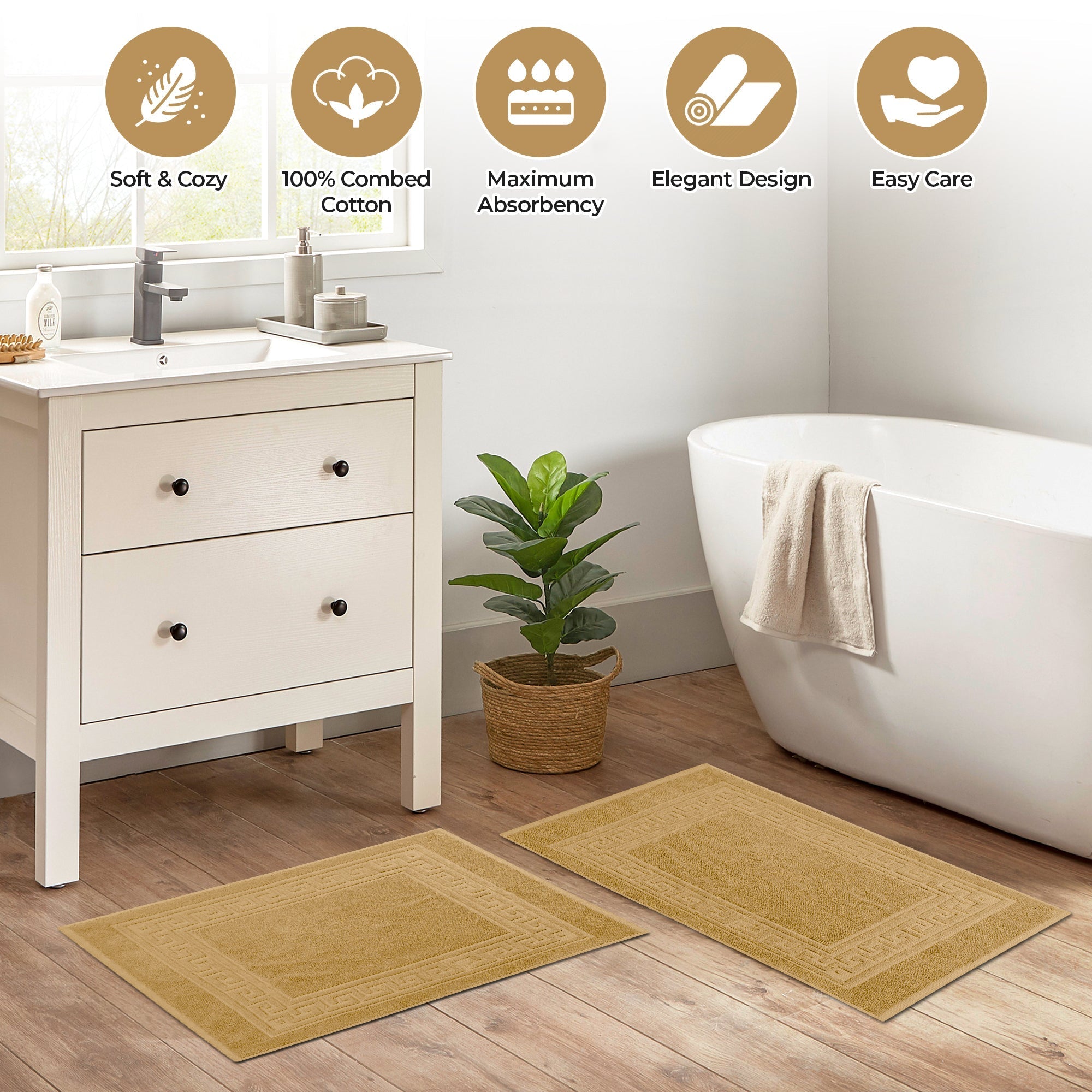 Egyptian Cotton Greek Key Infinity Border Bath Mat Set of 2