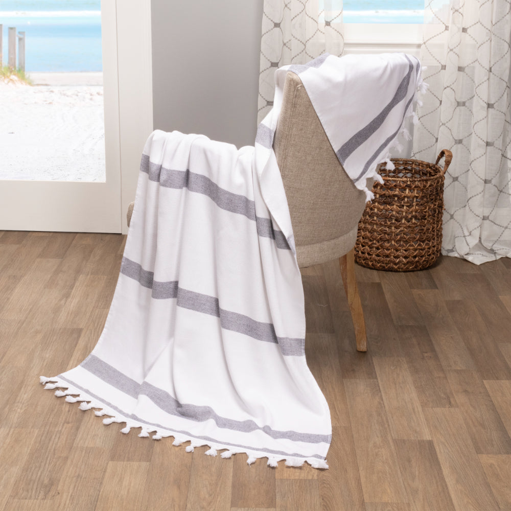 Tropical Cabana Stripe Fouta 4 Piece Beach Towel with Tassels