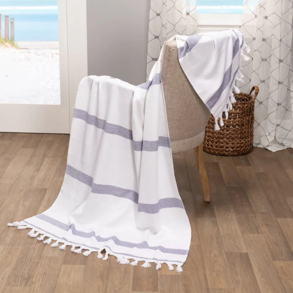 Tropical Cabana Stripe Fouta 4 Piece Beach Towel with Tassels