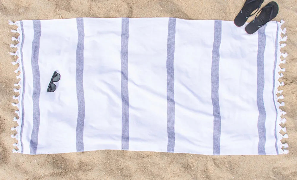 Tropical Cabana Stripe Fouta 4 Piece Beach Towel with Tassels