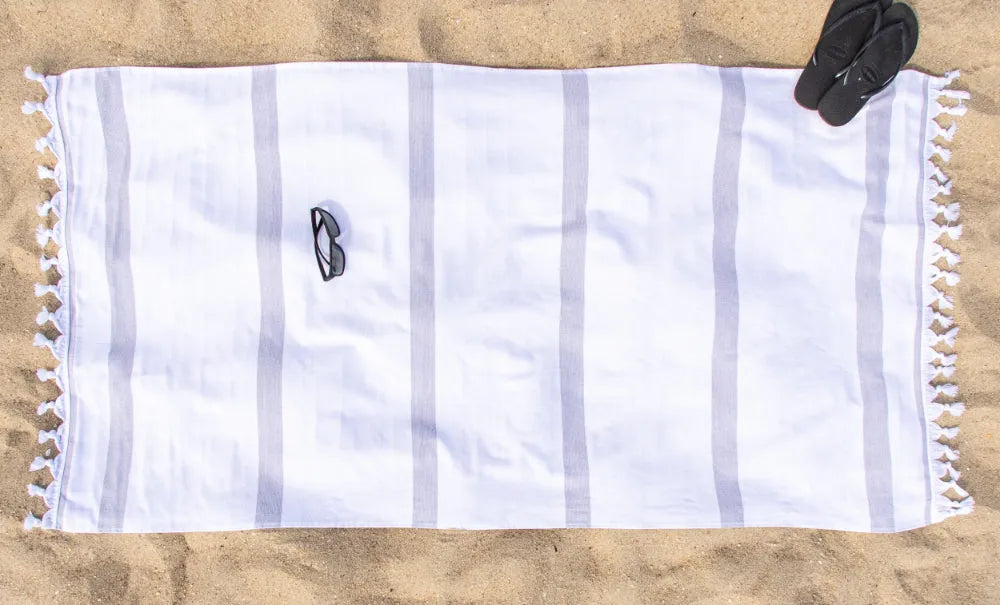 Tropical Cabana Stripe Fouta 4 Piece Beach Towel with Tassels
