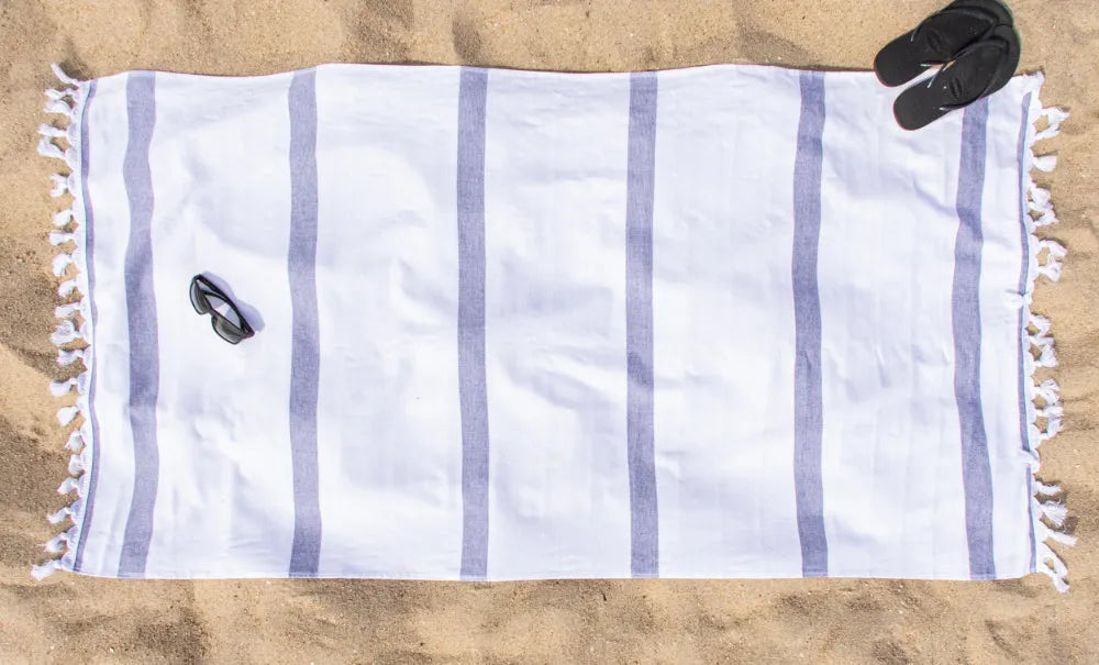 Tropical Cabana Stripe Fouta 4 Piece Beach Towel with Tassels