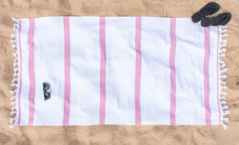 Tropical Cabana Stripe Fouta 4 Piece Beach Towel with Tassels