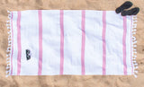 Tropical Cabana Stripe Fouta 4 Piece Beach Towel with Tassels