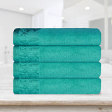 Cotton Floral Jacquard Border Bath Towel Set of 4 - Wisteria