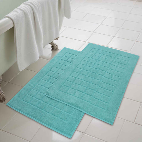 Nora Cotton Thick Solid Checkered Washable Bath Mat Set of 2