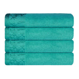 Cotton Floral Jacquard Border Bath Towel Set of 4 - Wisteria