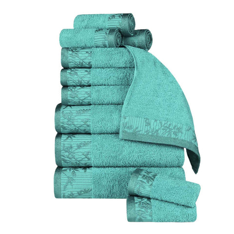 Wisteria Cotton Medium Weight Floral Jacquard Border 12 Piece Towel Set