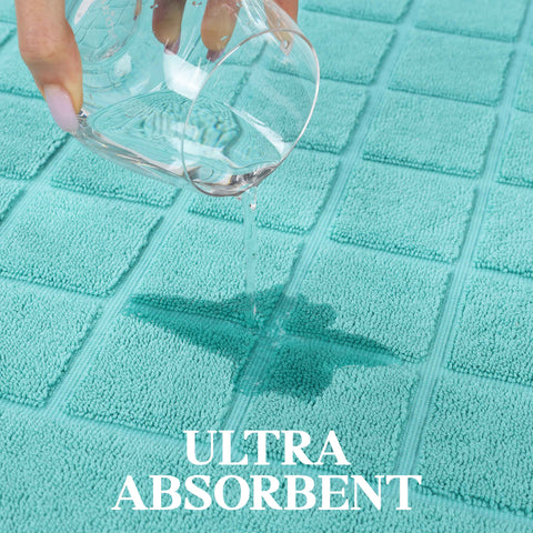 Nora Cotton Thick Solid Checkered Washable Bath Mat Set of 2