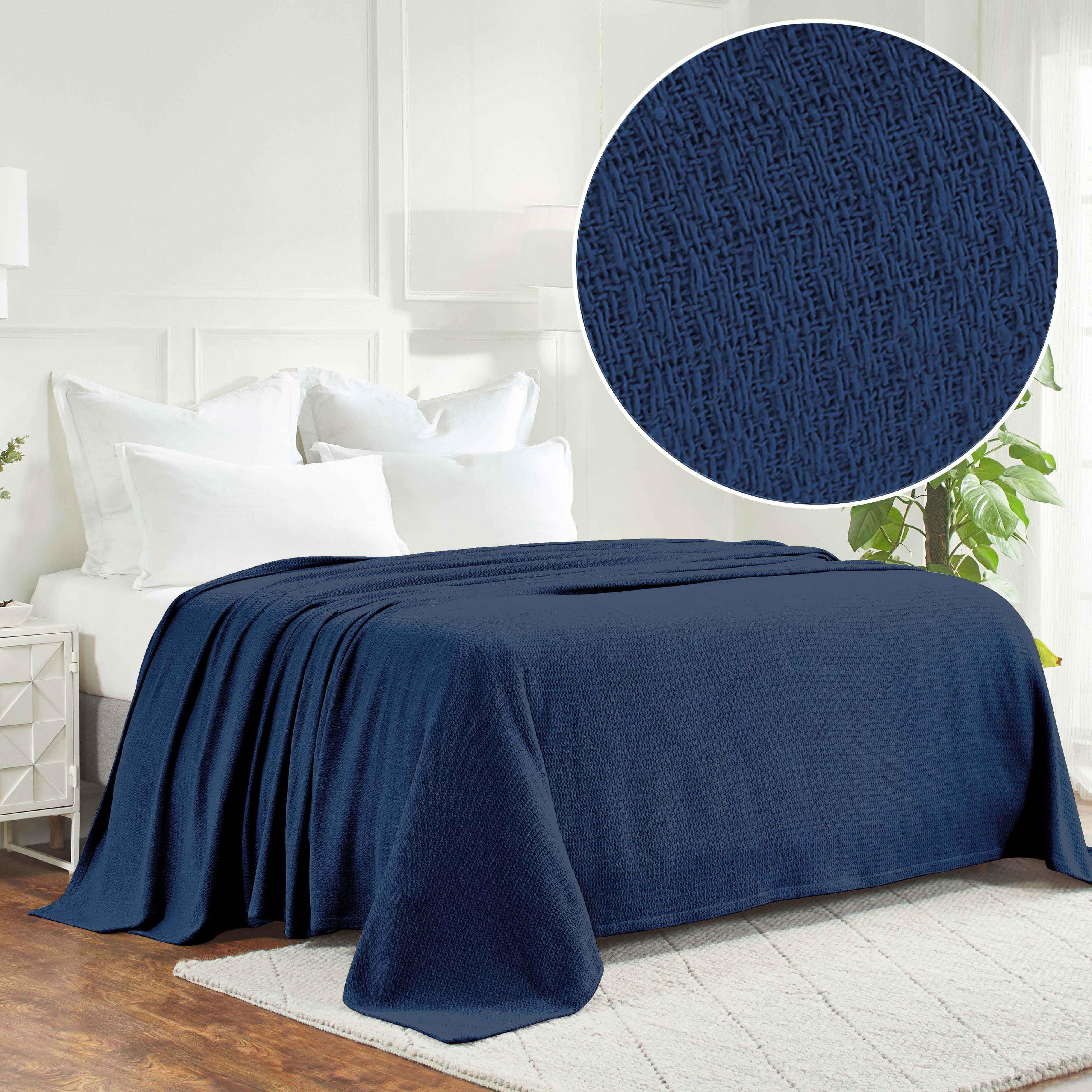 Waffle Weave Honeycomb Knit Soft Solid Textured Cotton Blanket