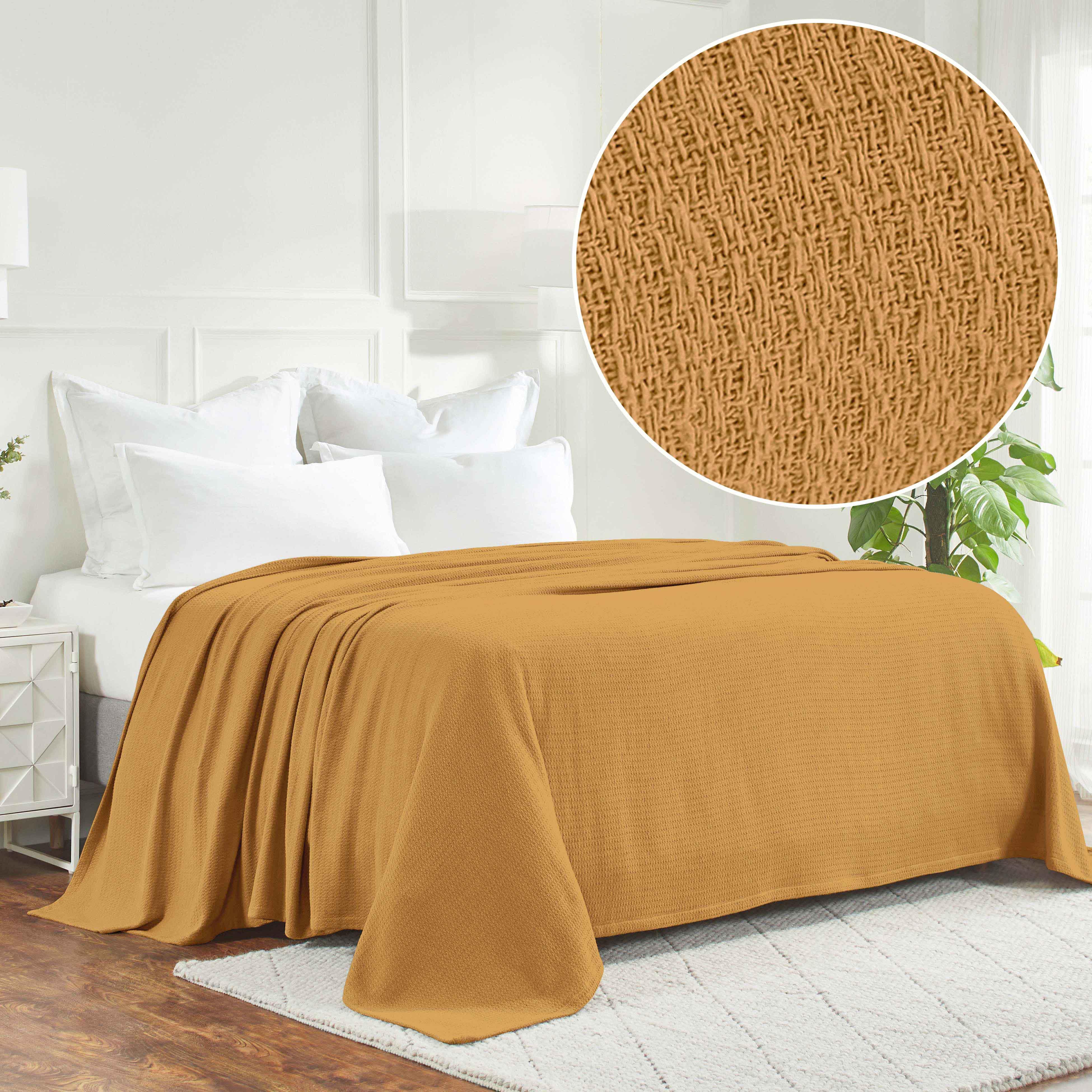 Waffle Weave Honeycomb Knit Soft Solid Textured Cotton Blanket