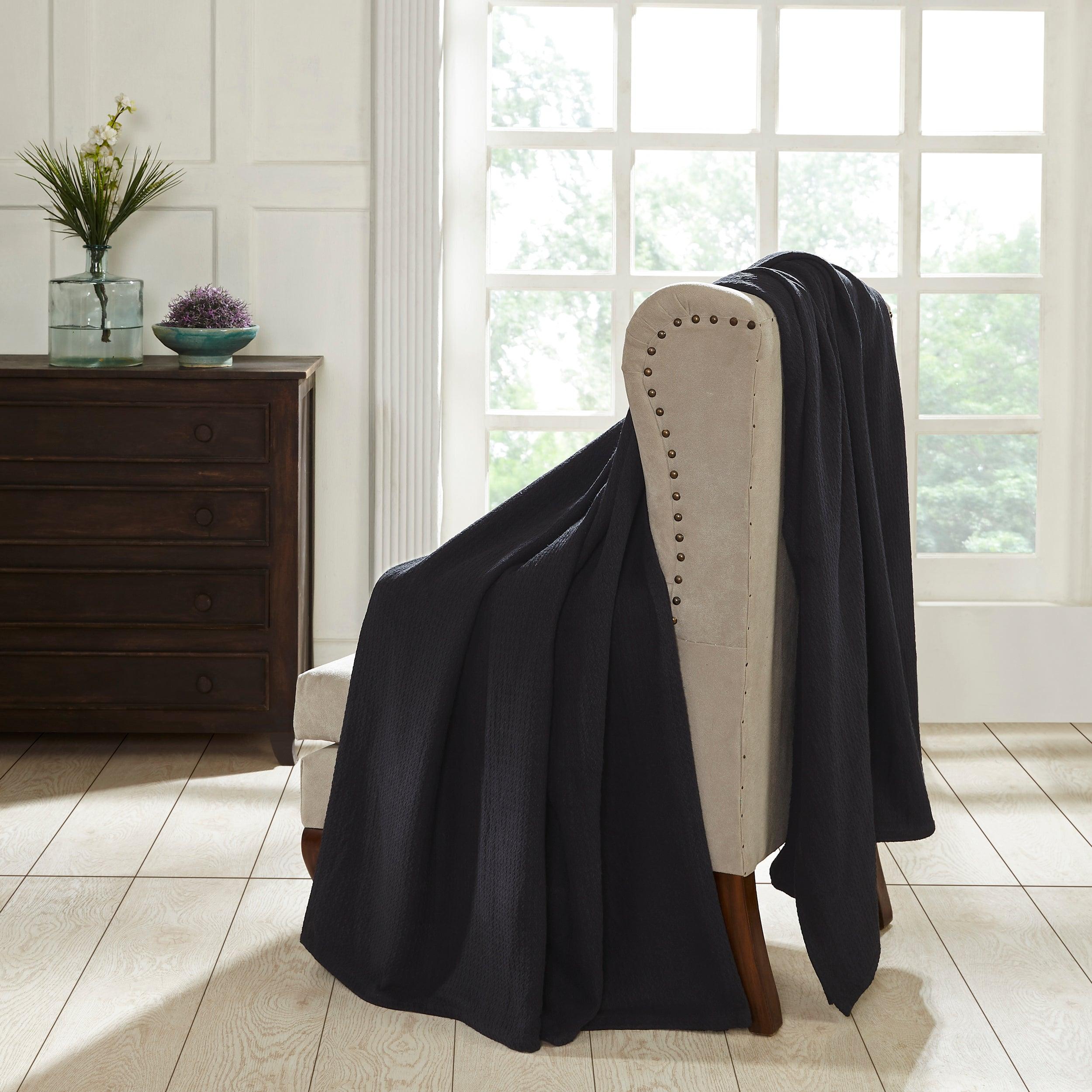 Waffle Weave Honeycomb Knit Soft Solid Textured Cotton Blanket