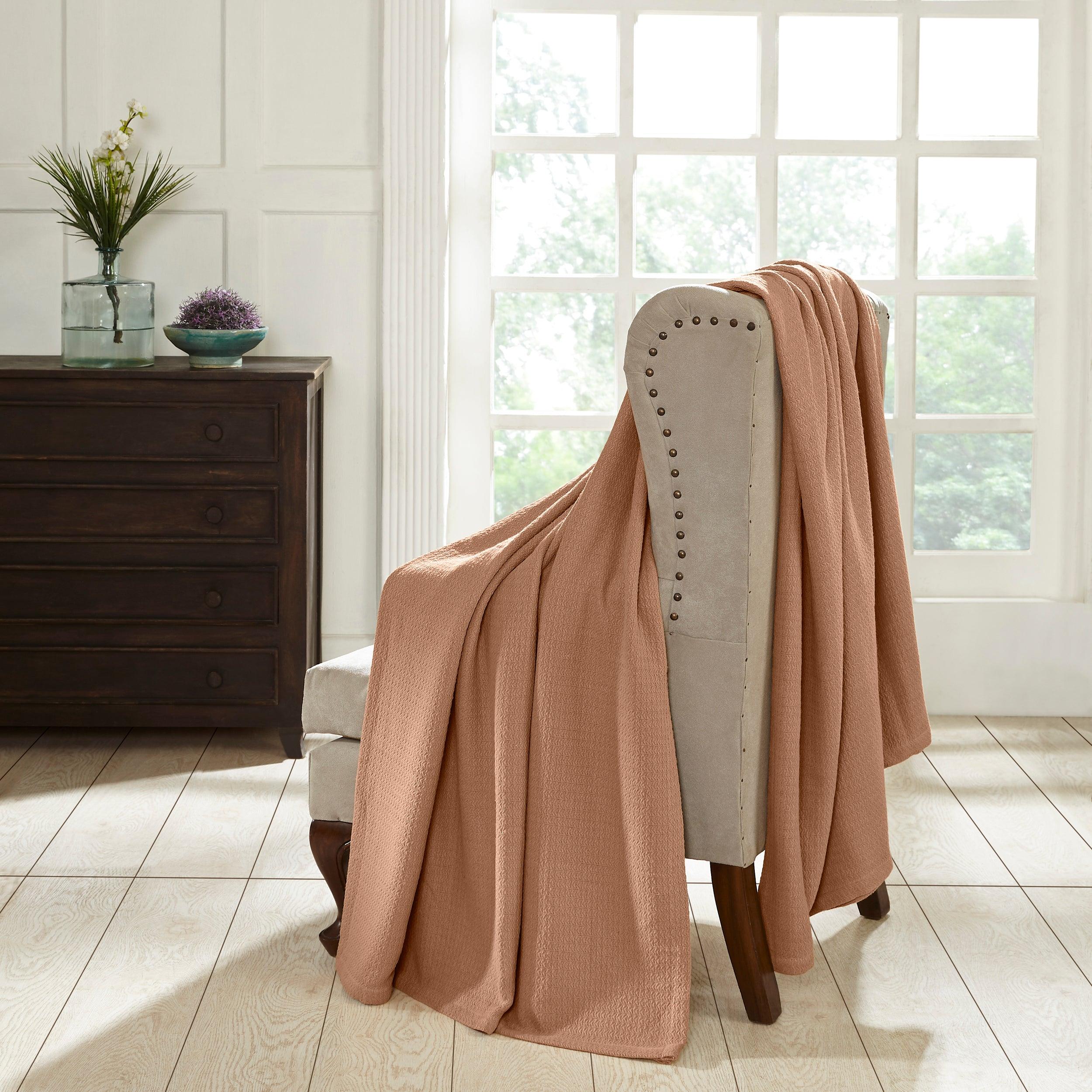Waffle Weave Honeycomb Knit Soft Solid Textured Cotton Blanket