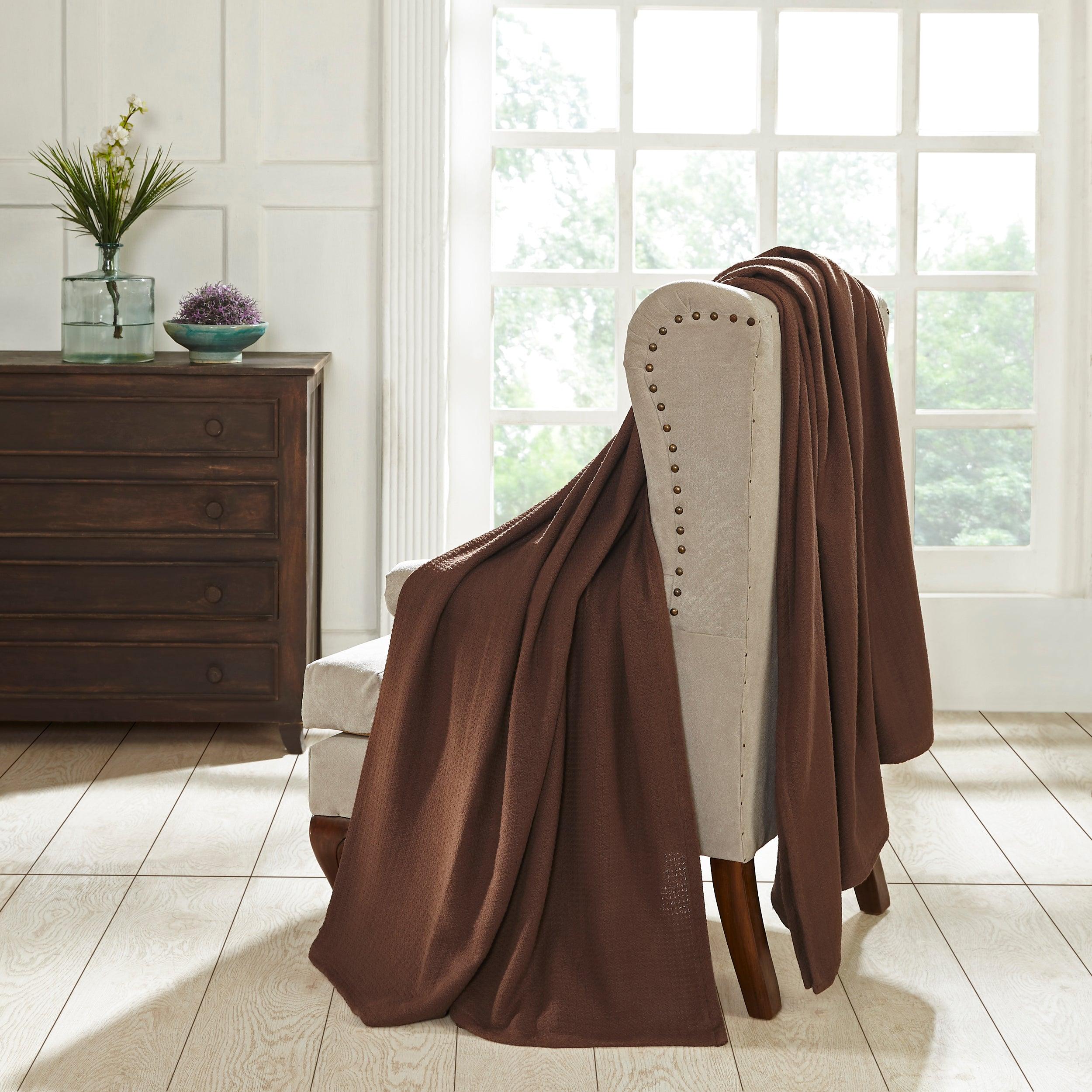 Waffle Weave Honeycomb Knit Soft Solid Textured Cotton Blanket
