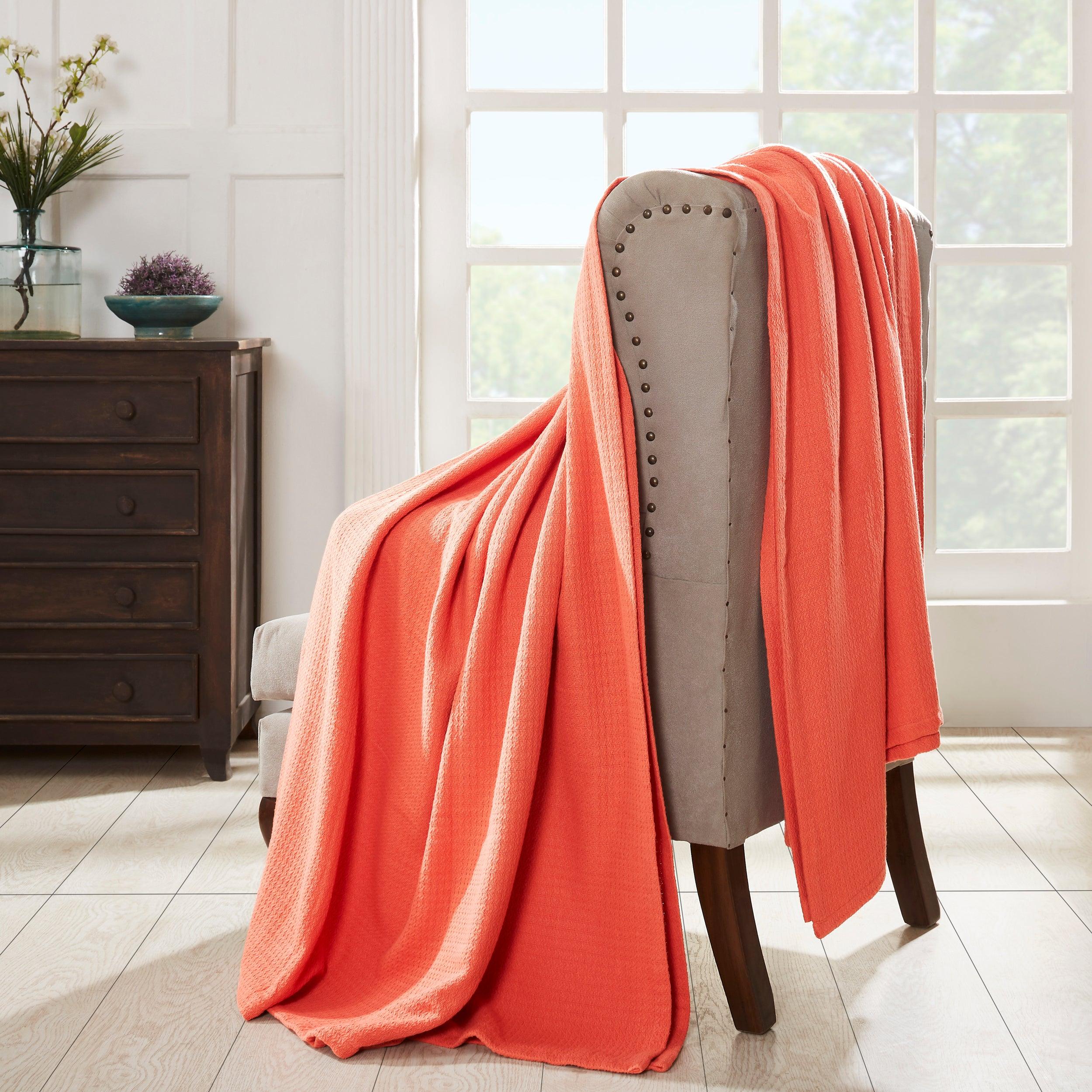 Waffle Weave Honeycomb Knit Soft Solid Textured Cotton Blanket