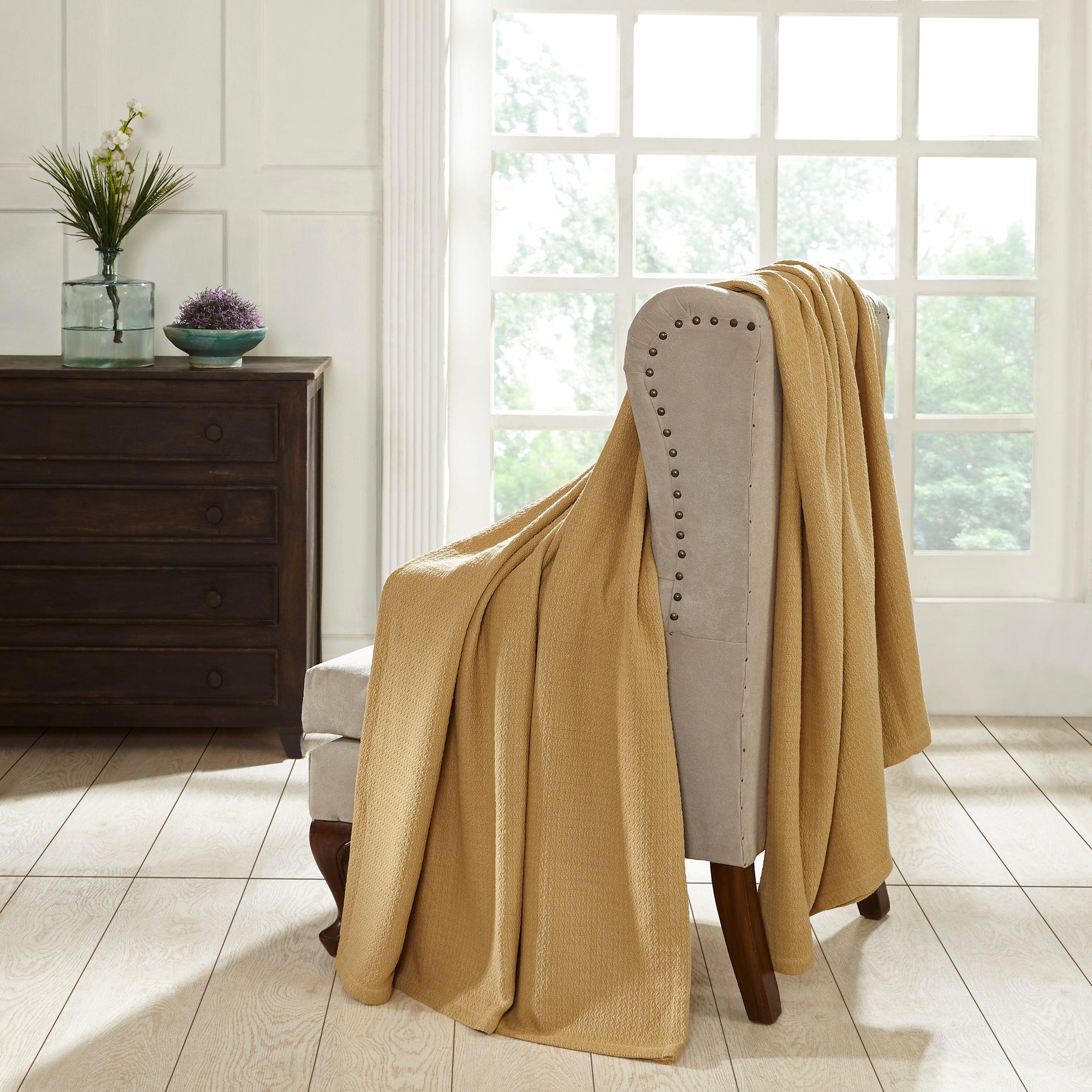 Waffle Weave Honeycomb Knit Soft Solid Textured Cotton Blanket