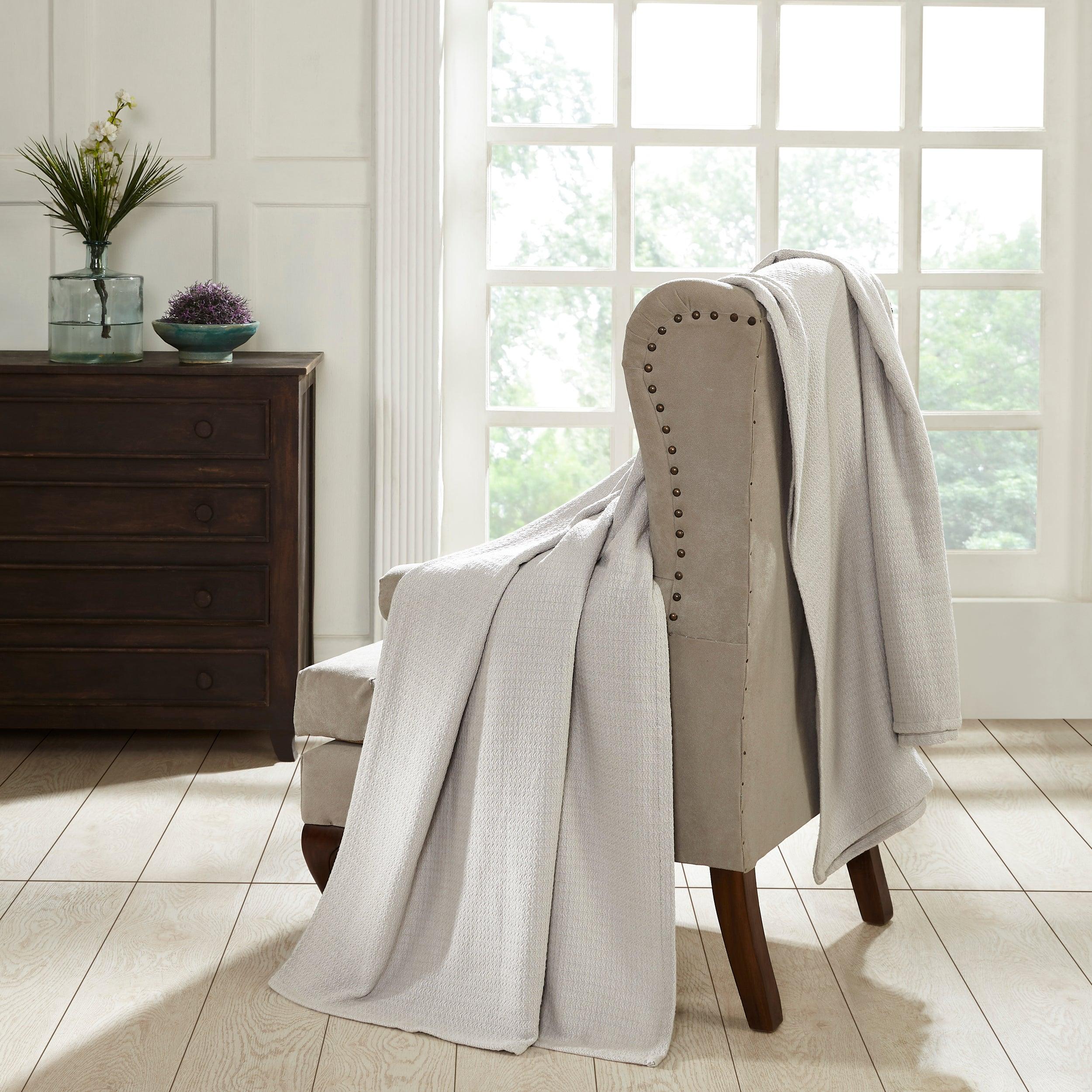 Waffle Weave Honeycomb Knit Soft Solid Textured Cotton Blanket