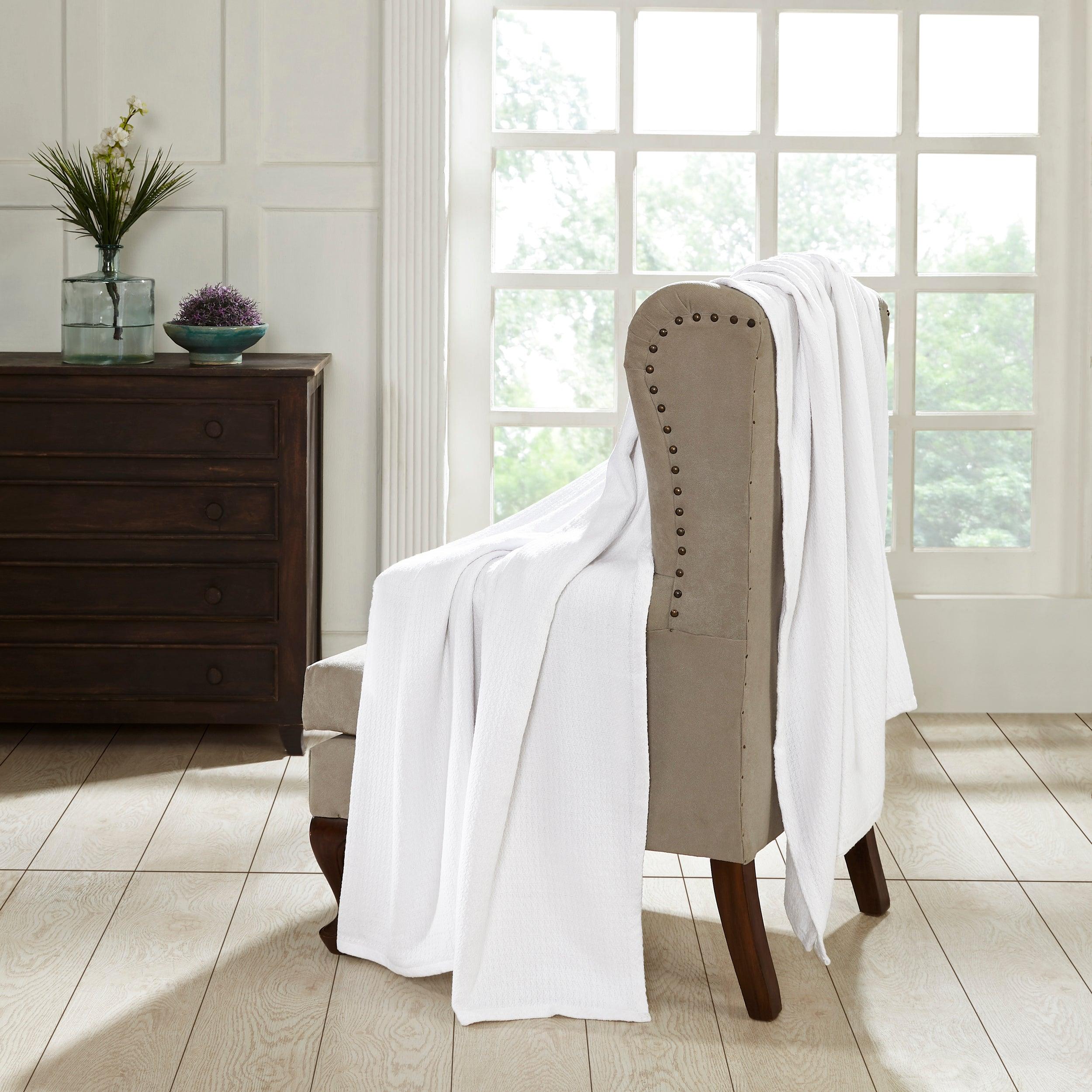 Waffle Weave Honeycomb Knit Soft Solid Textured Cotton Blanket