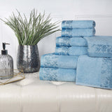 Wisteria Cotton Medium Weight Floral Jacquard Border 8 Piece Towel Set