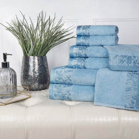 Cotton Floral Jacquard Towel Set 8-Piece - Wisteria