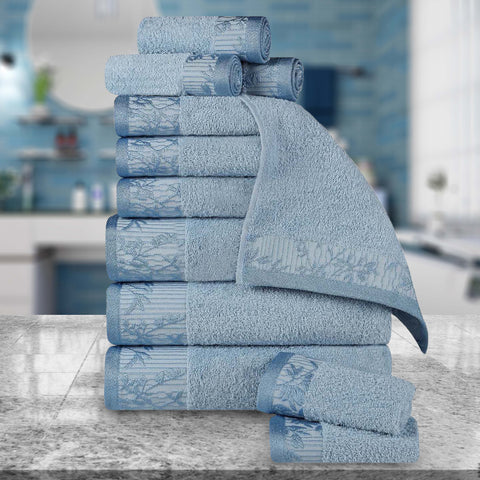 Wisteria Cotton Medium Weight Floral Jacquard Border 12 Piece Towel Set