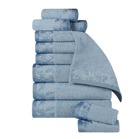 Wisteria Cotton Medium Weight Floral Jacquard Border 12 Piece Towel Set