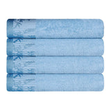 Cotton Floral Jacquard Border Bath Towel Set of 4 - Wisteria