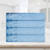 Cotton Floral Jacquard Border Bath Towel Set of 4 - Wisteria