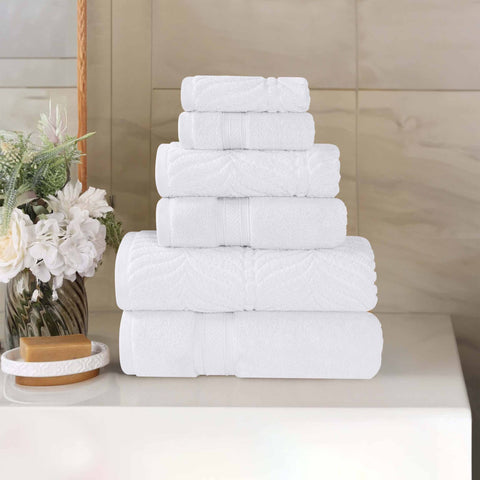 Chevron Zero-Twist Cotton Jacquard and Solid Towel Set 6 Piece