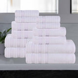 Brea Zero Twist Cotton Ribbed Geometric Border 12 Piece Towel Set