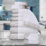 Wisteria Cotton Medium Weight Floral Jacquard Border 12 Piece Towel Set