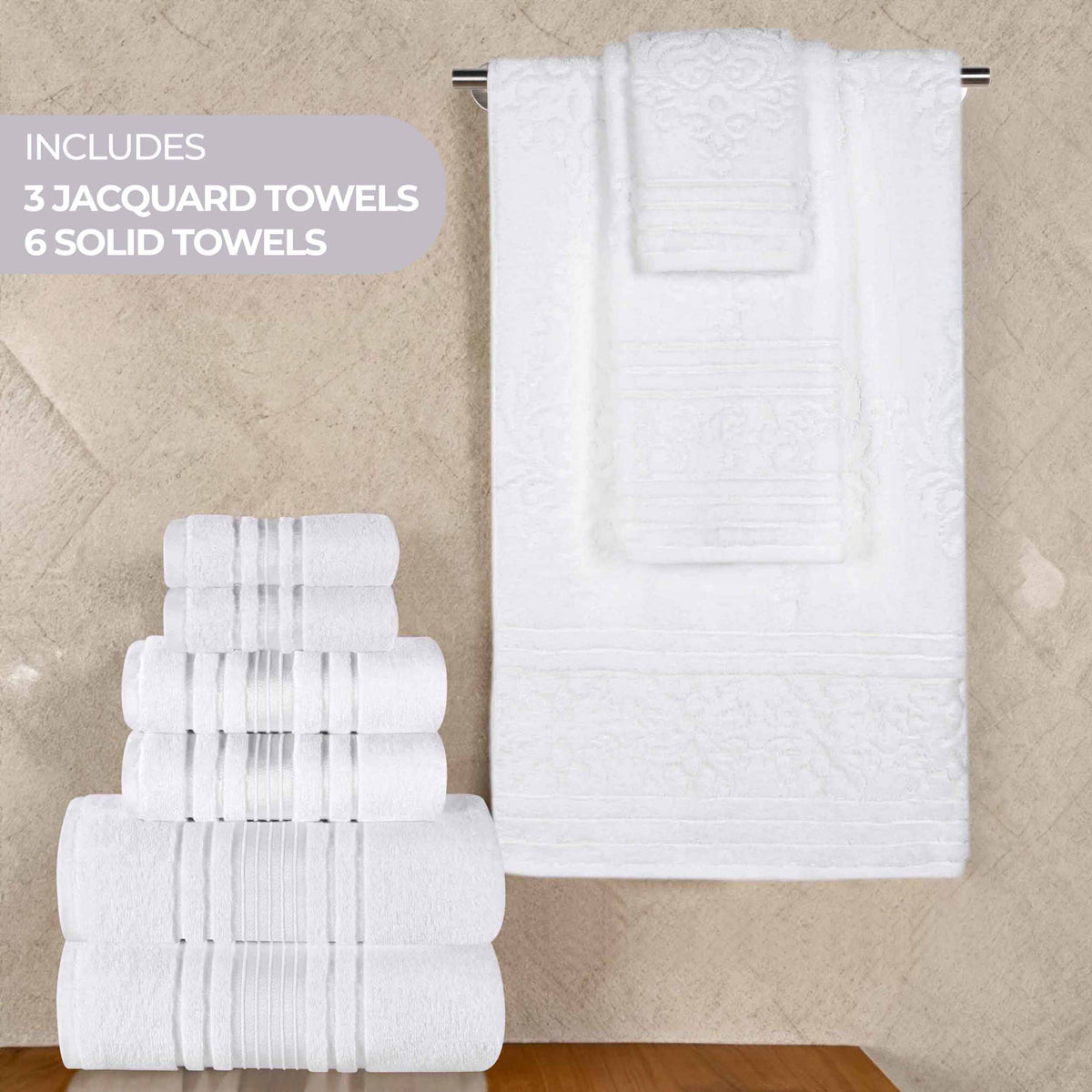 Zero-Twist Cotton Jacquard Towel Set 9 Piece - Sadie