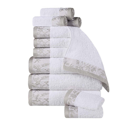 Wisteria Cotton Medium Weight Floral Jacquard Border 12 Piece Towel Set