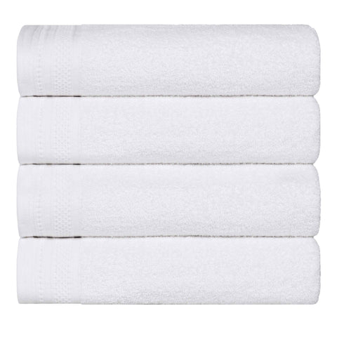 Honeycomb Textured Waffle Border Cotton Bath Towels, Set of 4