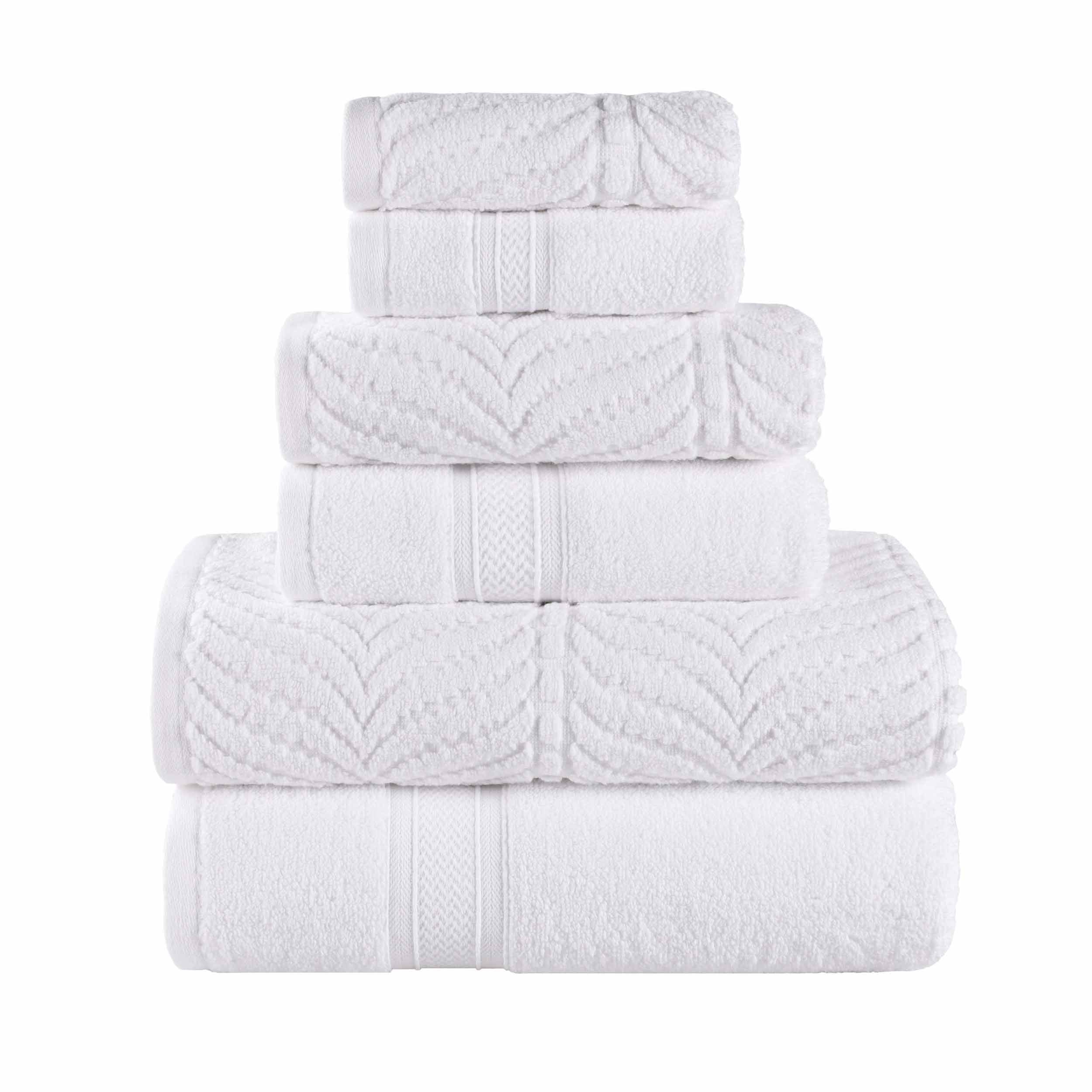 Chevron Zero Twist Solid and Jacquard Soft Cotton 6 Piece Towel Set