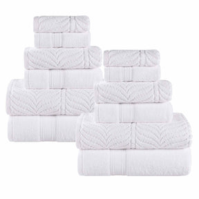 Chevron Zero Twist Solid and Jacquard Soft Cotton 12 Piece Towel Set