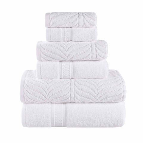 Chevron Zero-Twist Cotton Jacquard and Solid Towel Set 6 Piece