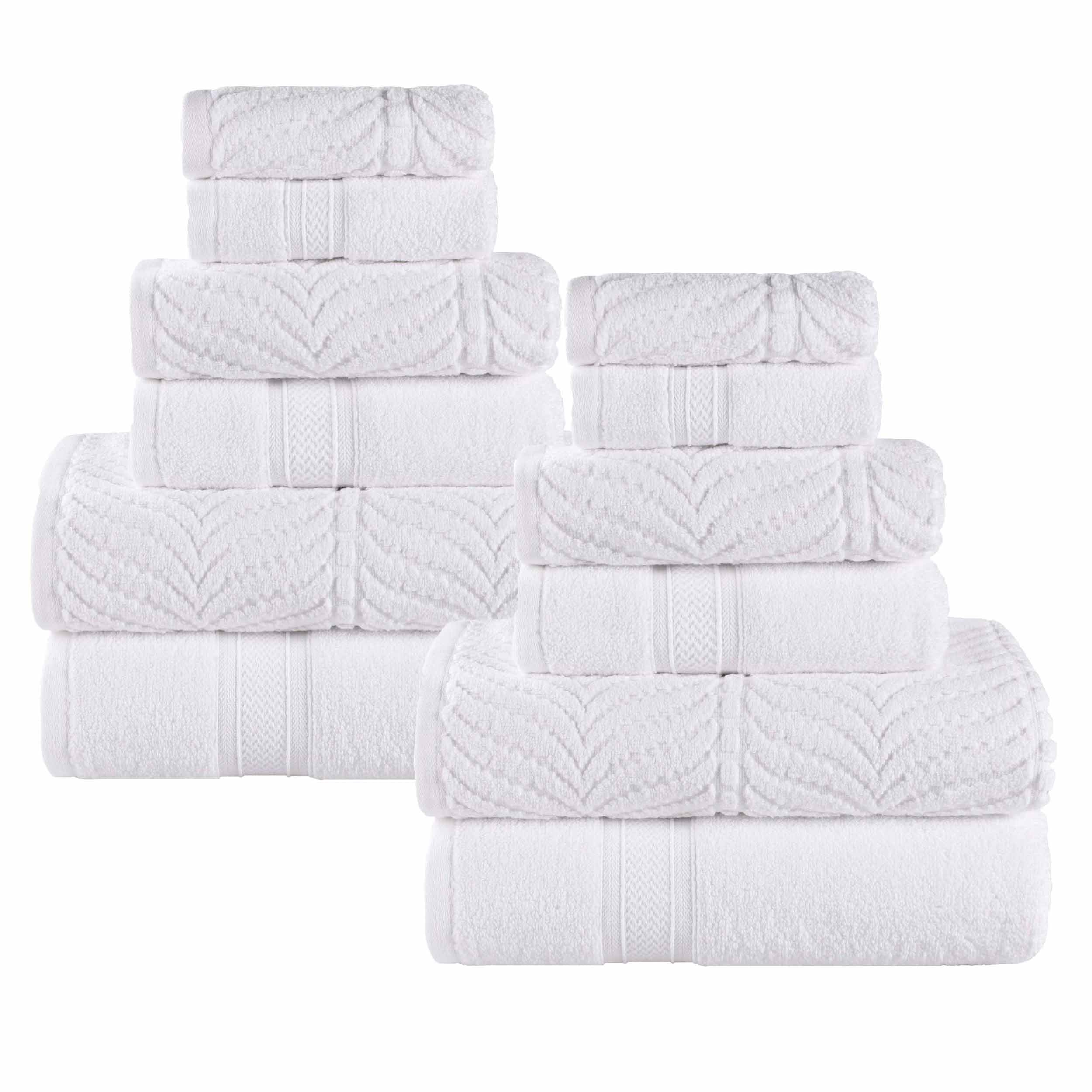 Chevron Zero Twist Solid and Jacquard Soft Cotton 12 Piece Towel Set
