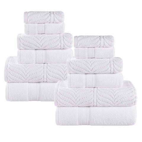 Chevron Zero Twist Solid and Jacquard Soft Cotton 12 Piece Towel Set