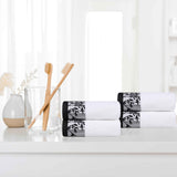Wisteria Cotton Floral Jacquard Border Hand Towels, Set of 4