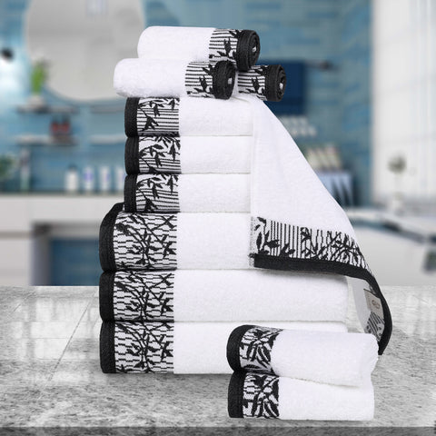 Wisteria Cotton Medium Weight Floral Jacquard Border 12 Piece Towel Set
