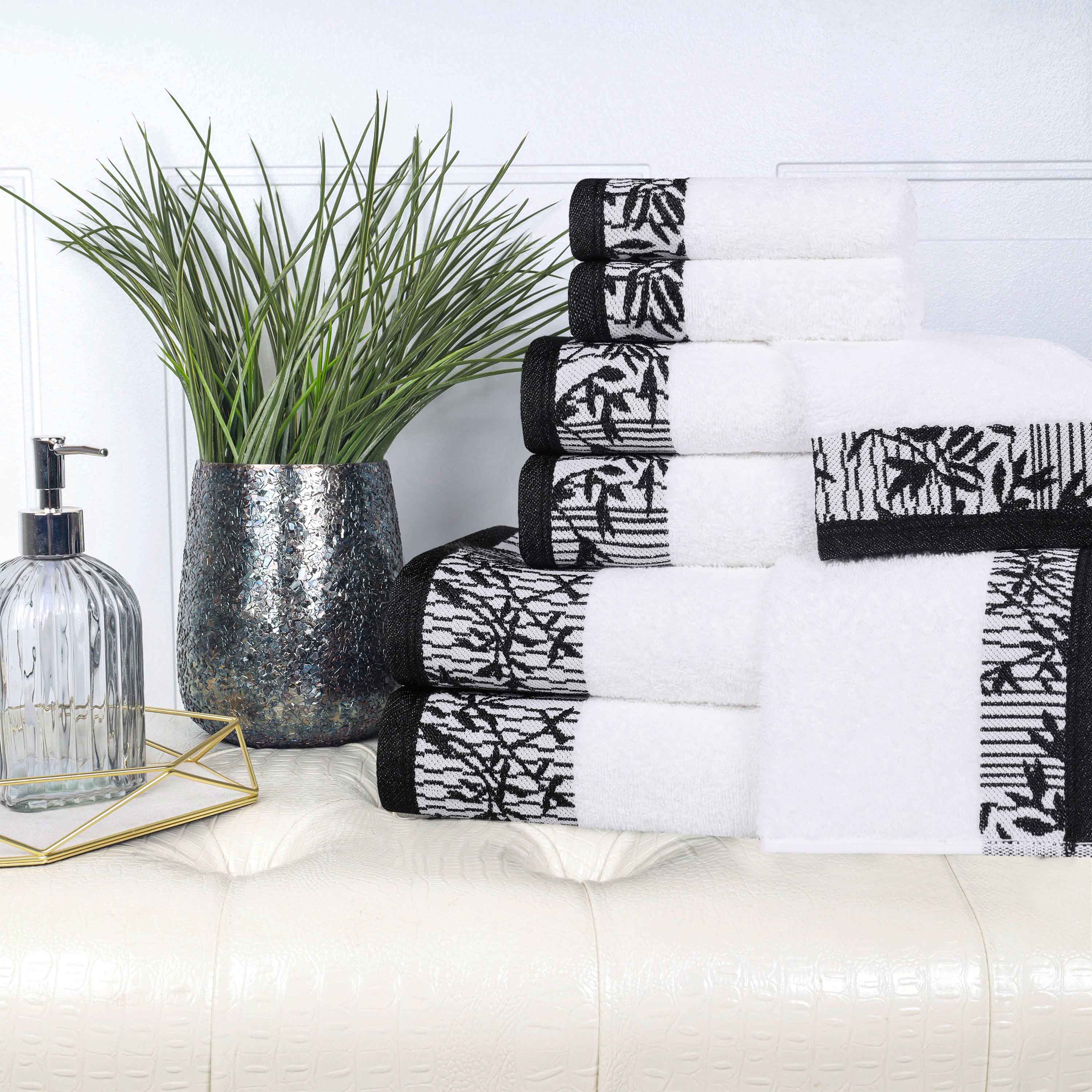 Wisteria Cotton Medium Weight Floral Jacquard Border 8 Piece Towel Set