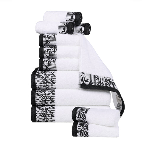 Wisteria Cotton Medium Weight Floral Jacquard Border 12 Piece Towel Set