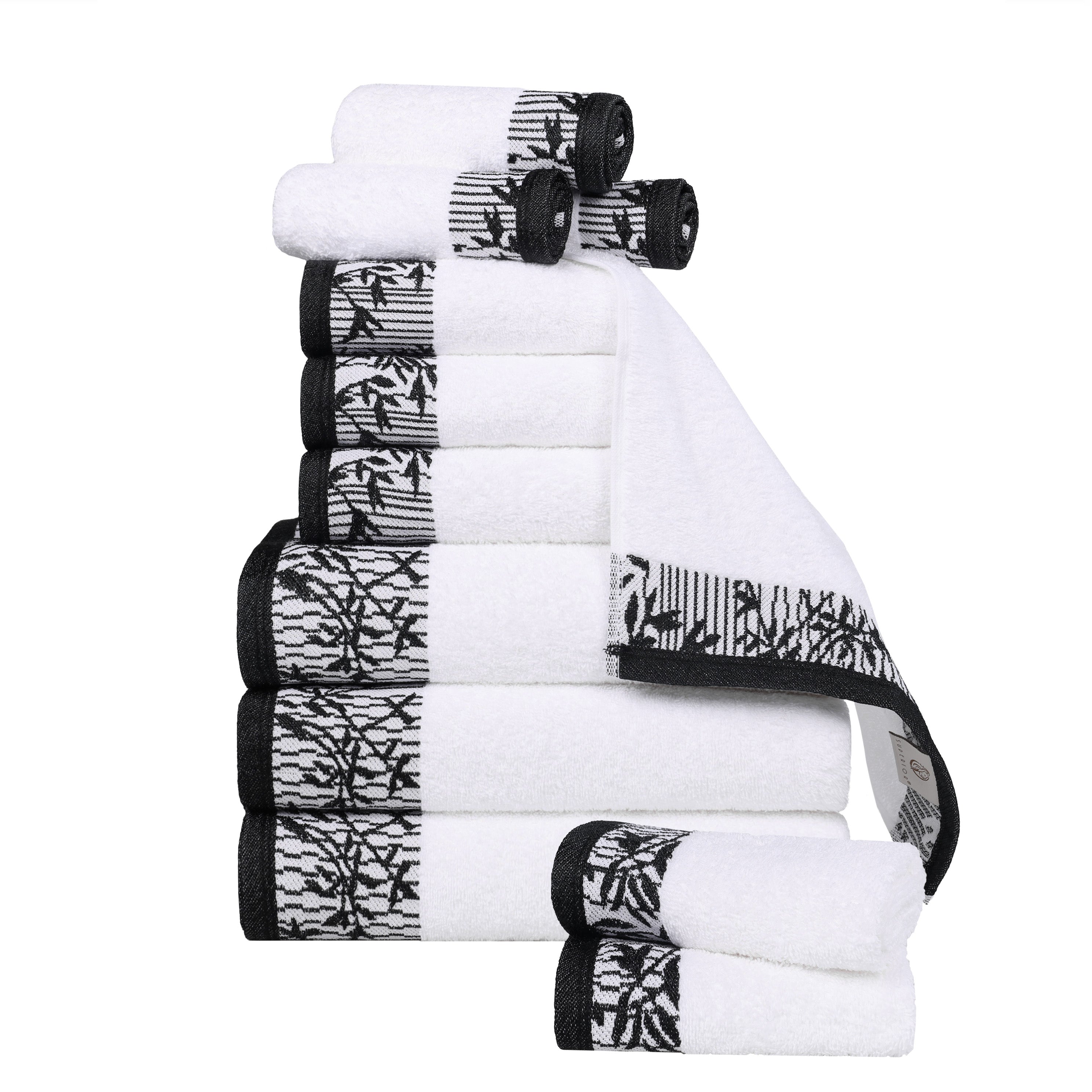Wisteria Cotton Medium Weight Floral Jacquard Border 12 Piece Towel Set