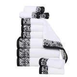 Wisteria Cotton Medium Weight Floral Jacquard Border 12 Piece Towel Set