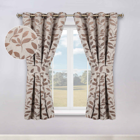 Blackout Window Curtains Leaves Pattern Room Darkening Set of 2