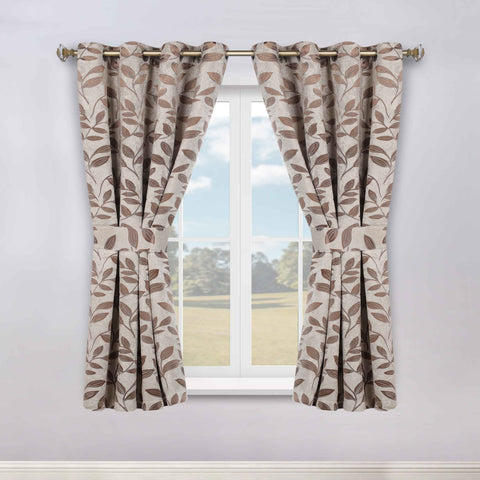 Blackout Window Curtains Leaves Pattern Room Darkening Set of 2